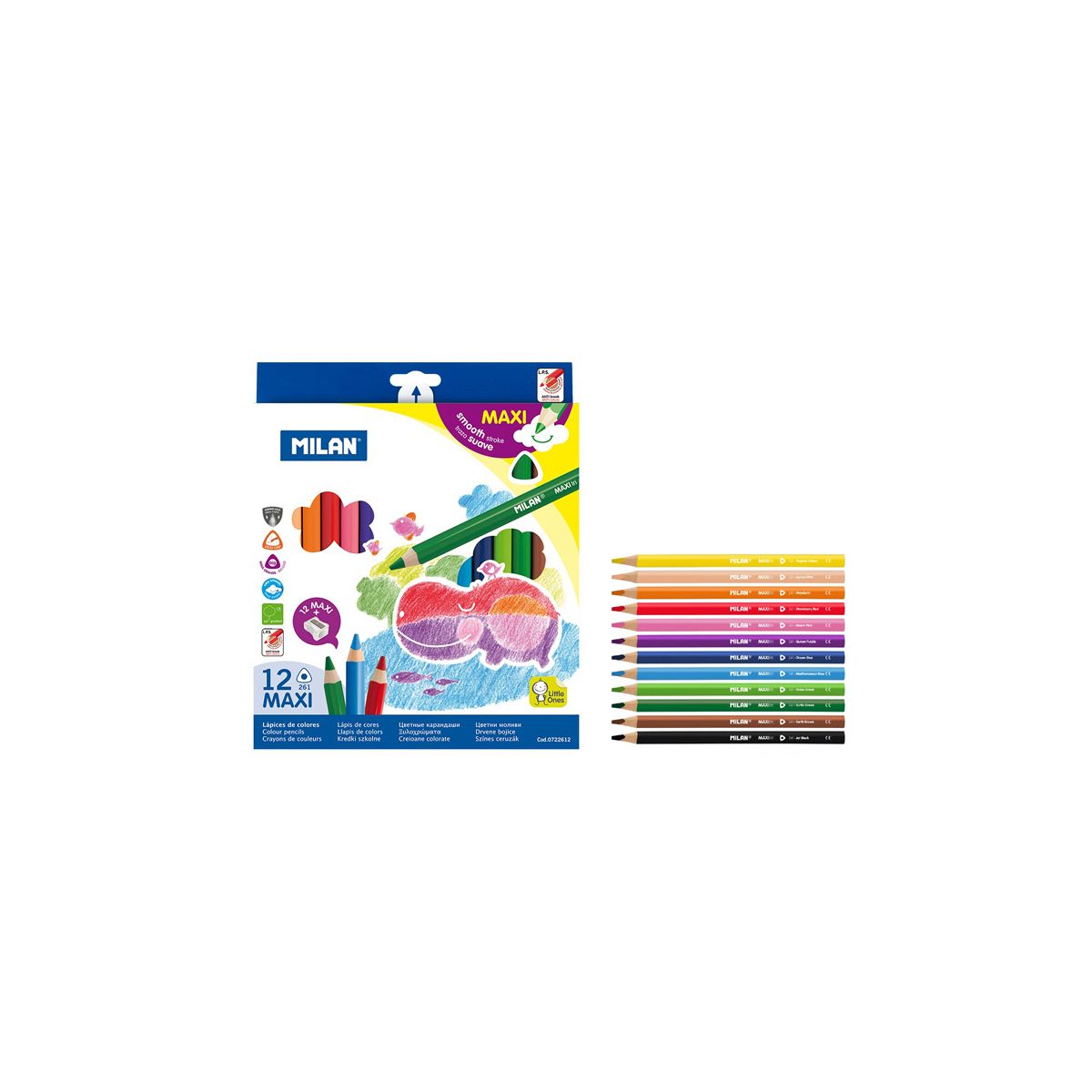 Kredki ołówkowe Milan Maxi 12 kolorów z temperówką (0722612)