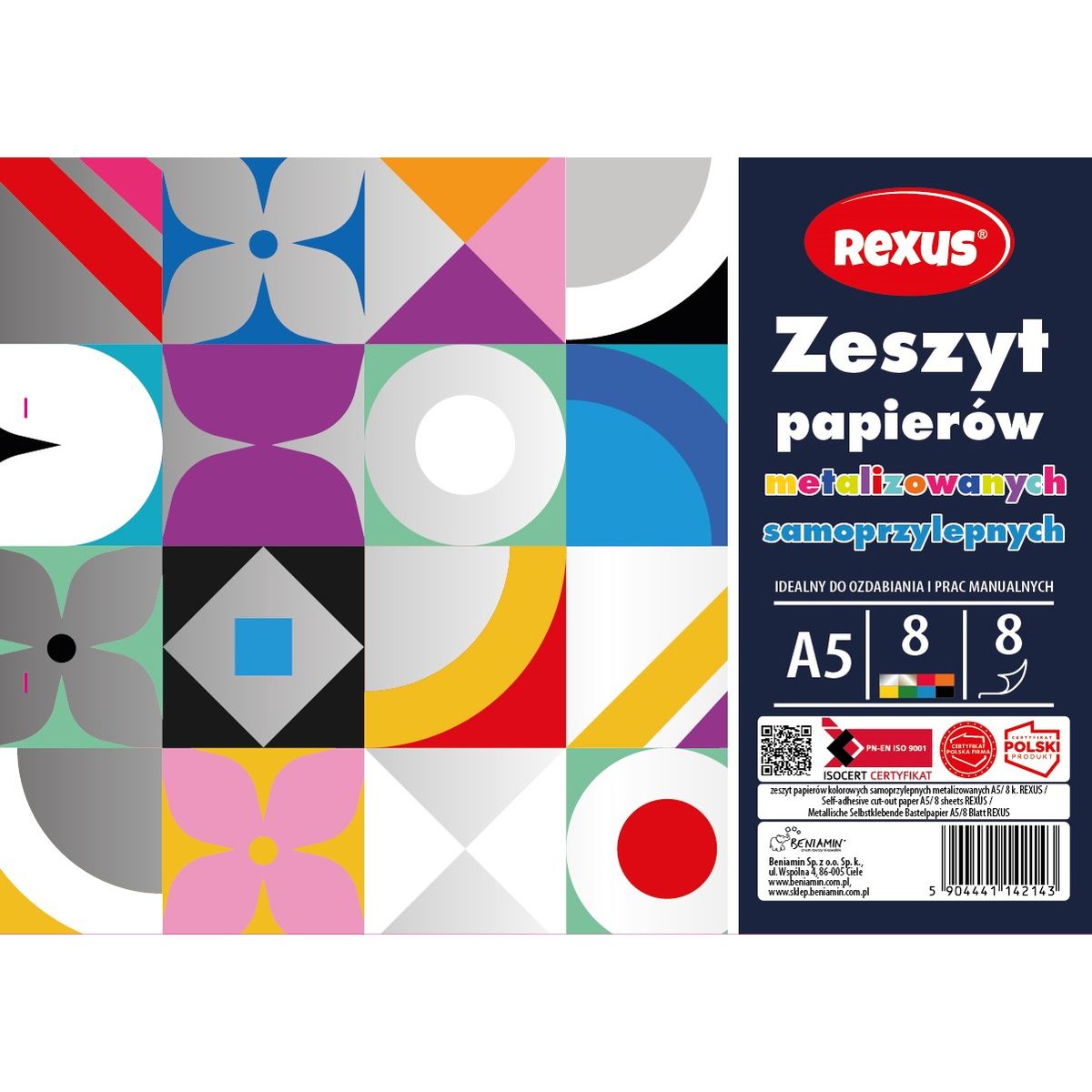 Zeszyt papierów kolorowych metalizowane samoprzylepne A5 8k Rexus (2143)