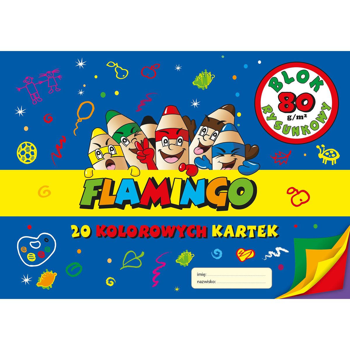 Blok rysunkowy Flamingo kolorowy A4 20 kartek 80g/m?