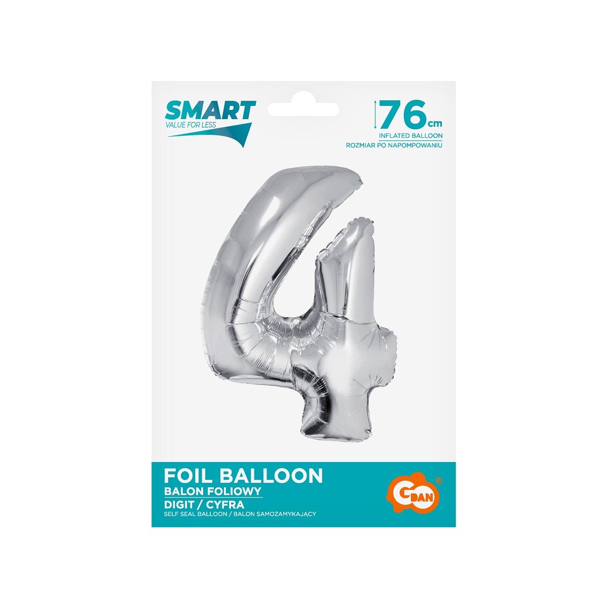 Balon foliowy Godan Smart cyfra 4 srebrna 76cm (CH-SSR4)