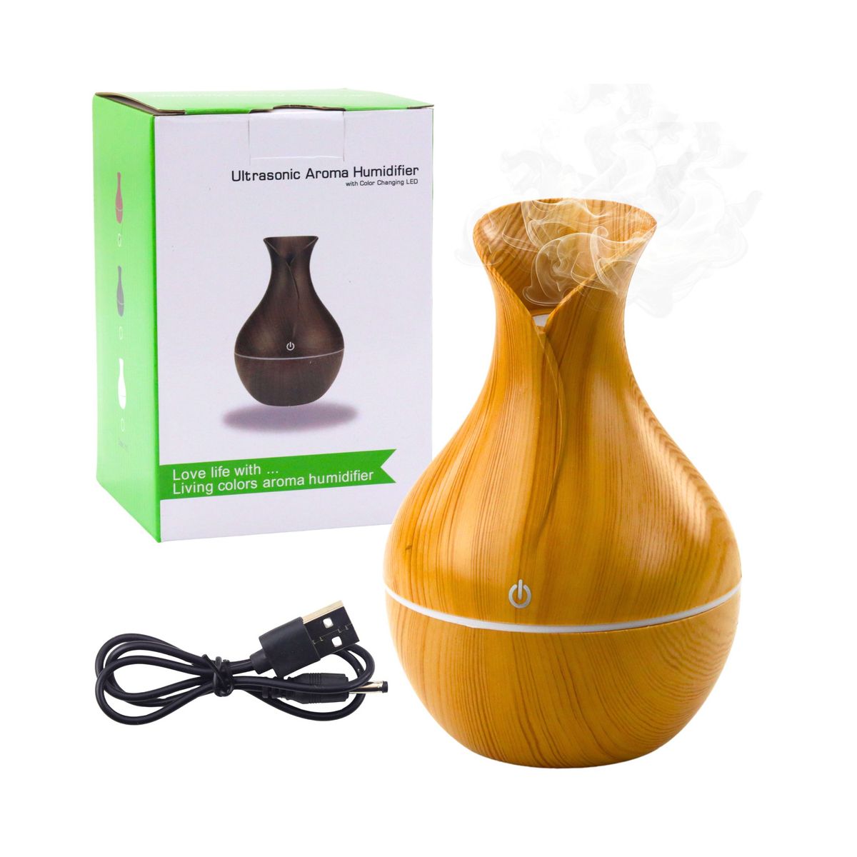 Gadżet Nawilżacz Powietrza Dyfuzor Aromaterapia Imitacja Drewna 130ml Lean (26784)