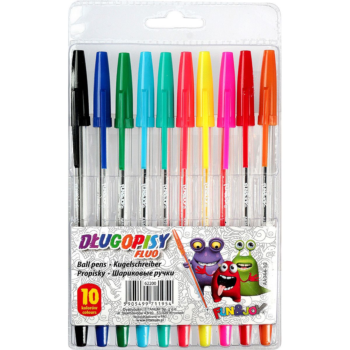 Komplet długopisów Titanum fluo 10 kolorów