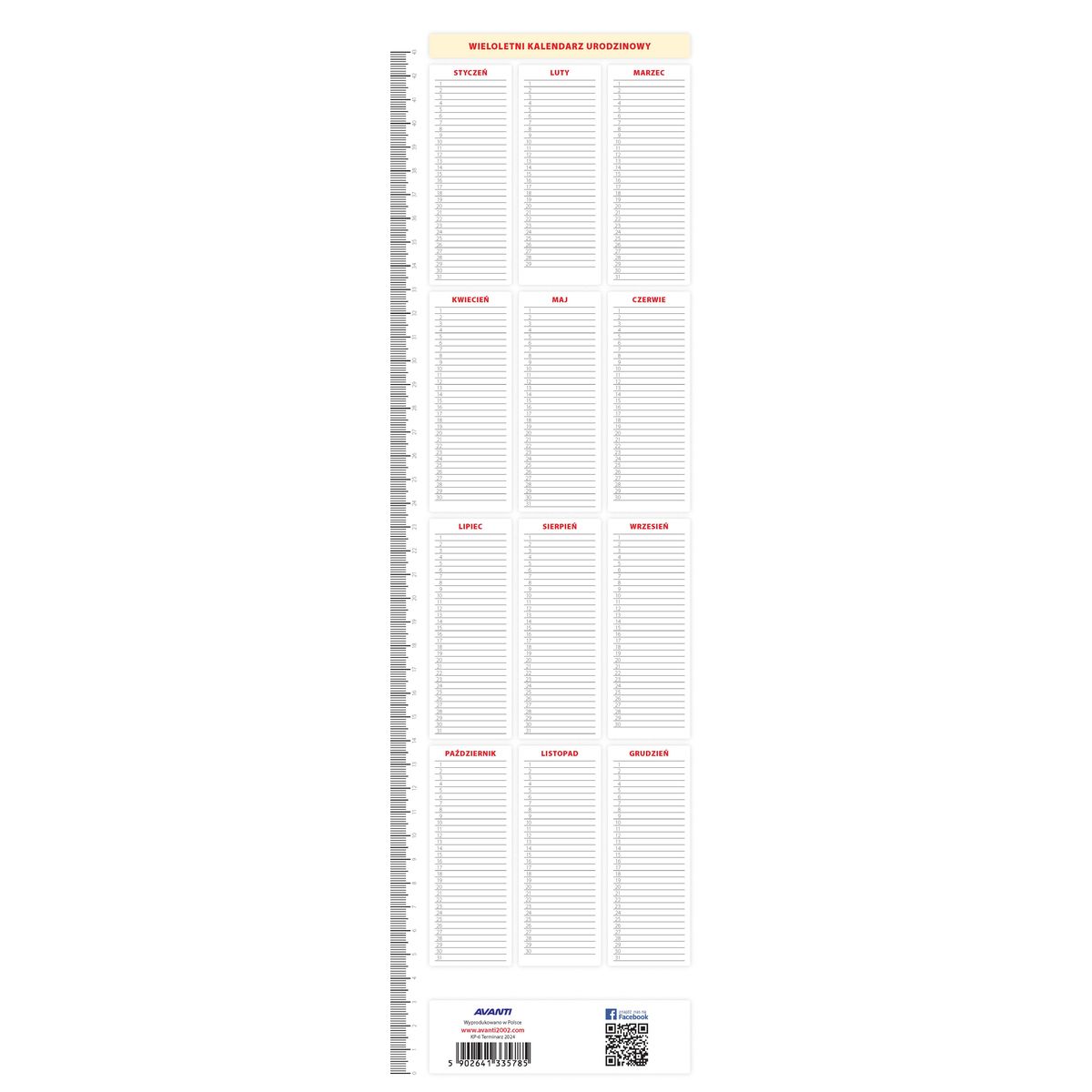 Kalendarz ścienny Avanti wieloplanszowy paskowy 130mm x 460mm (5901769620889)