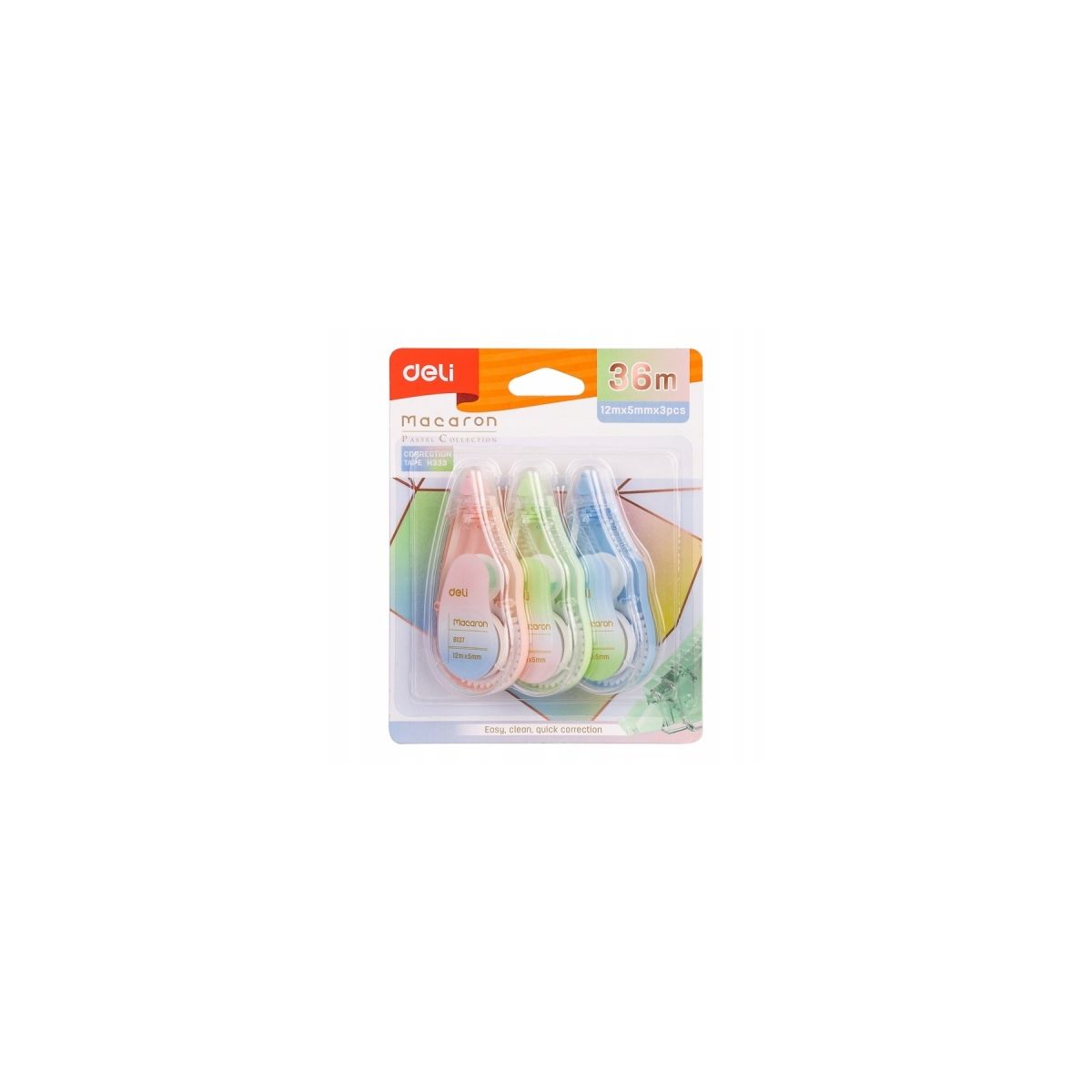 Korektor w taśmie (myszka) MACARON 3X123 [mm*m] Deli (3 SZT NA BLISRZE)