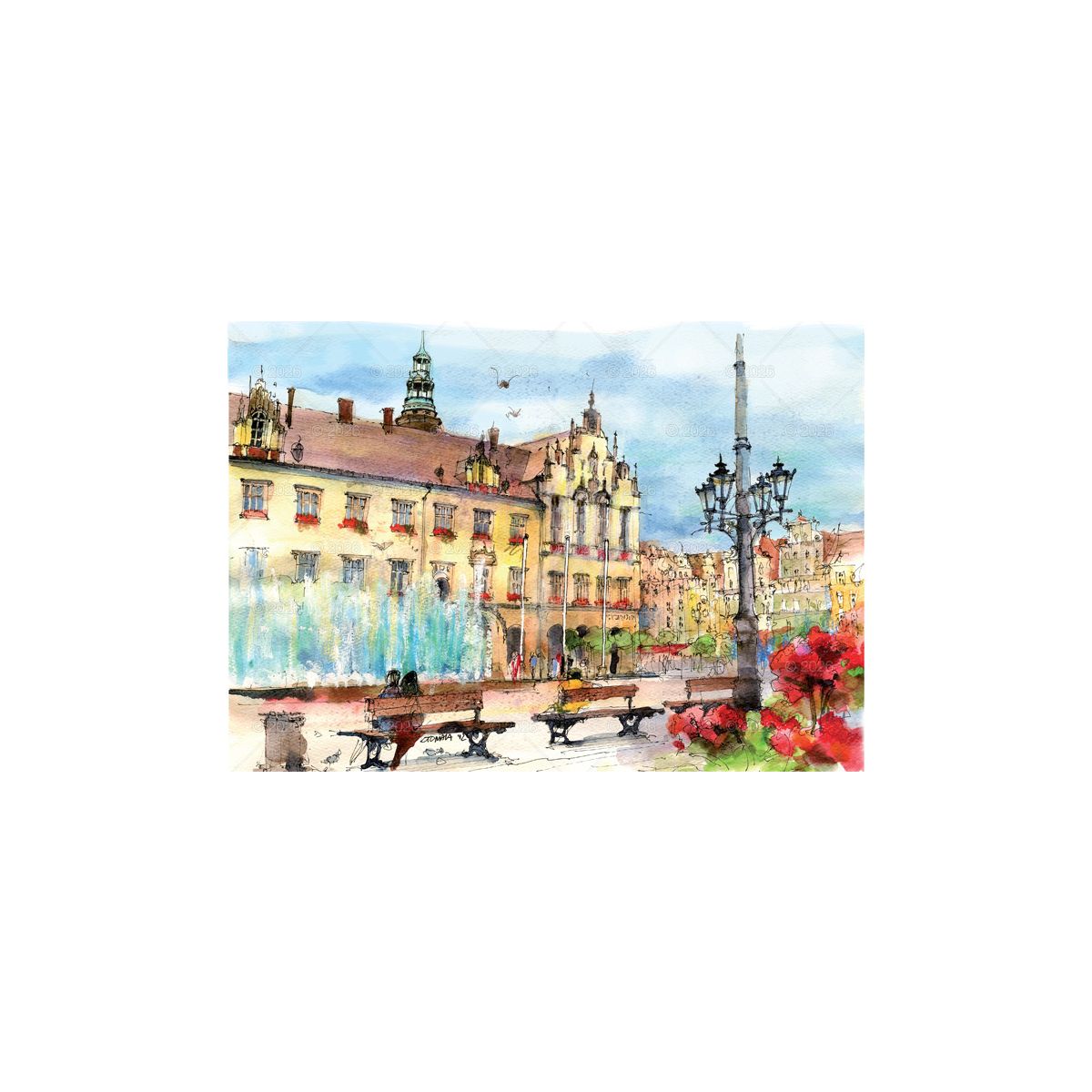 Kalendarz ścienny miasta w awkareli rodzinny 2026 280mm x 400mm Lucrum (WL05)