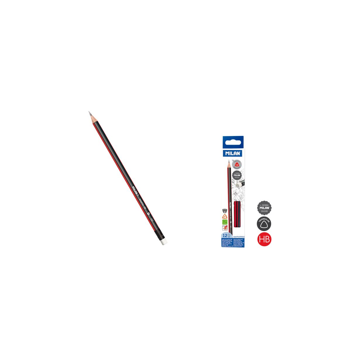 Ołówek Milan z gumką HB czarno-czerwony (712370312)
