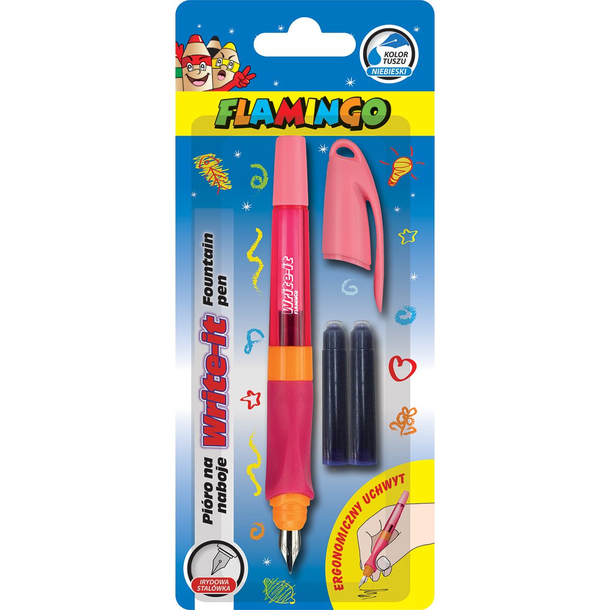 Pióro na naboje Write-it Flamingo różowe + 2 naboje