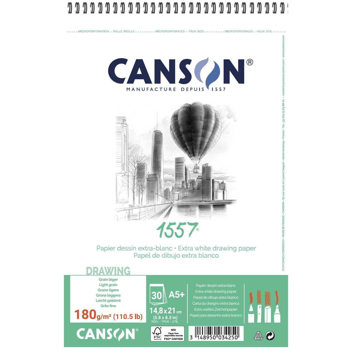 Blok artystyczny Canson szkicownik A5+ 180g 30k (31412A003)