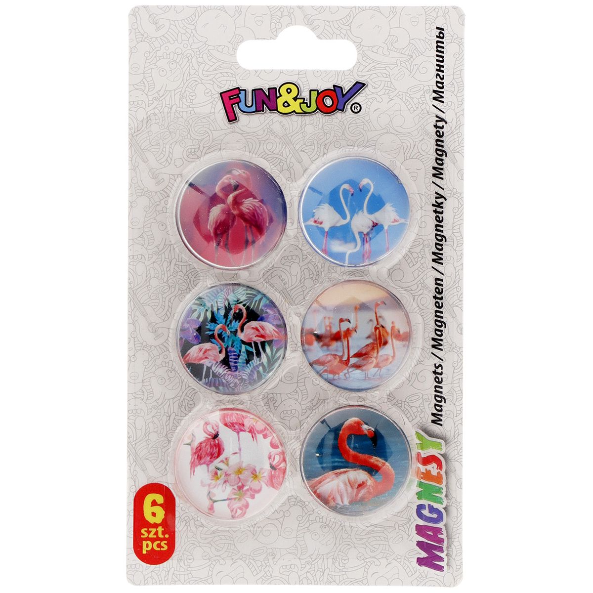 Magnes Fun&Joy FLAMINGI okrągły mix śr. 30mm 6 sztuk