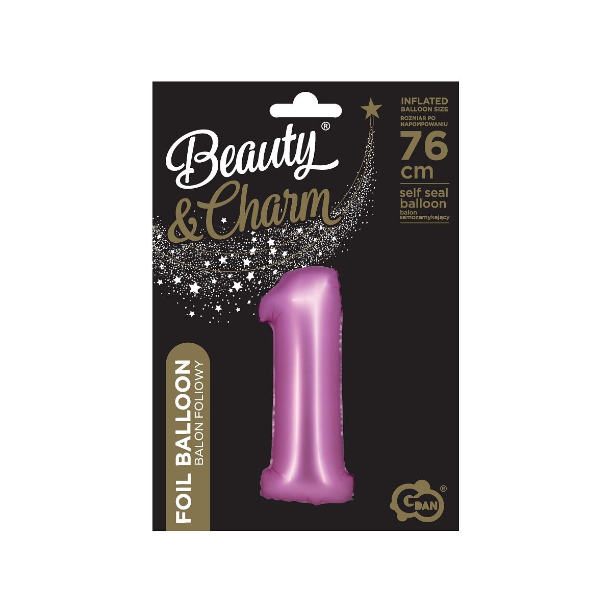 Balon foliowy Godan Beauty&Charm Cyfra 1 satynowy róż 76cm (CH-BSR1)