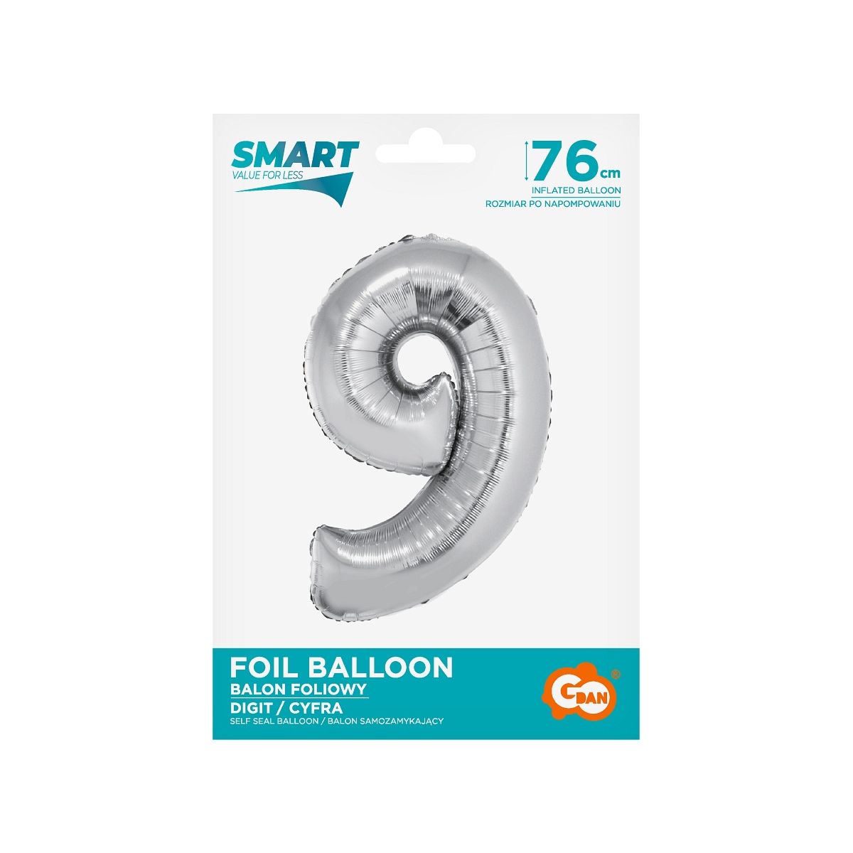 Balon foliowy Godan Smart cyfra 9 srebrna 76cm (CH-SSR9)