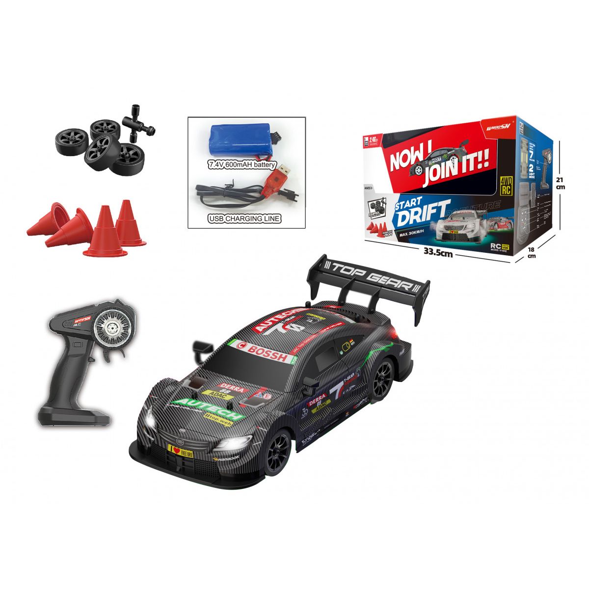 Samochód Lean do driftu RC 1:16 czarne (22922)