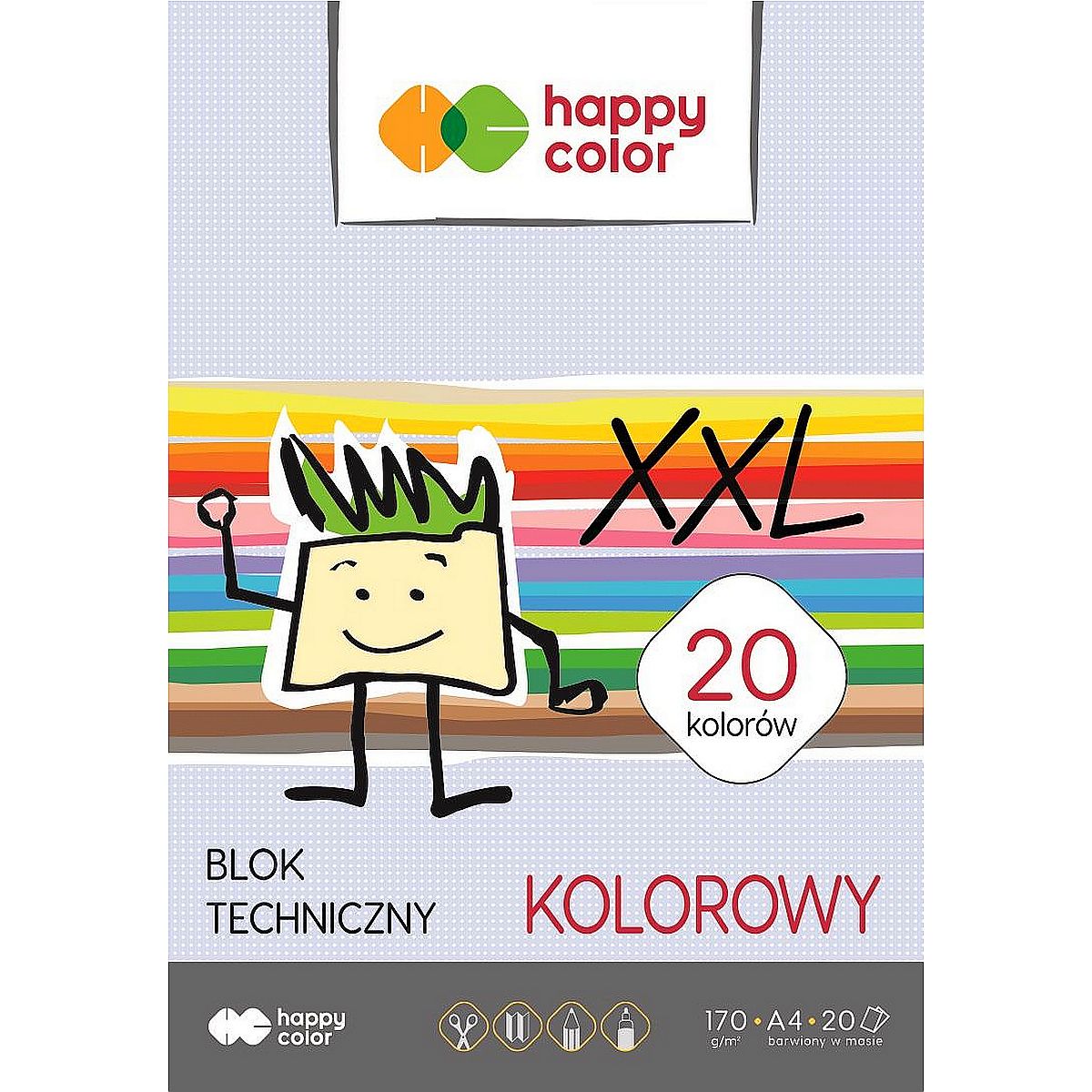 Blok techniczny Happy Color kolorowy A4 20 170g 210x297 (HA 3717 2030-09)