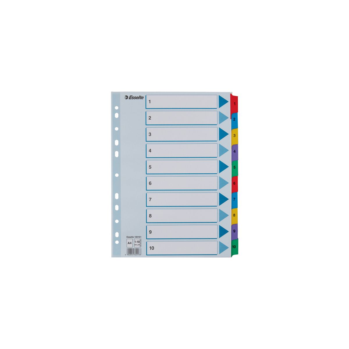 Przekładka numeryczna Esselte Mylar kartonowe A4 mix kolorów 160g 10k 1-10 (100161)