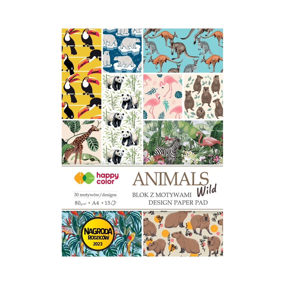 Zeszyt papierów kolorowych ANIMALS WILD A4 80g 15k Happy Color (HA 3808 2030-MW)