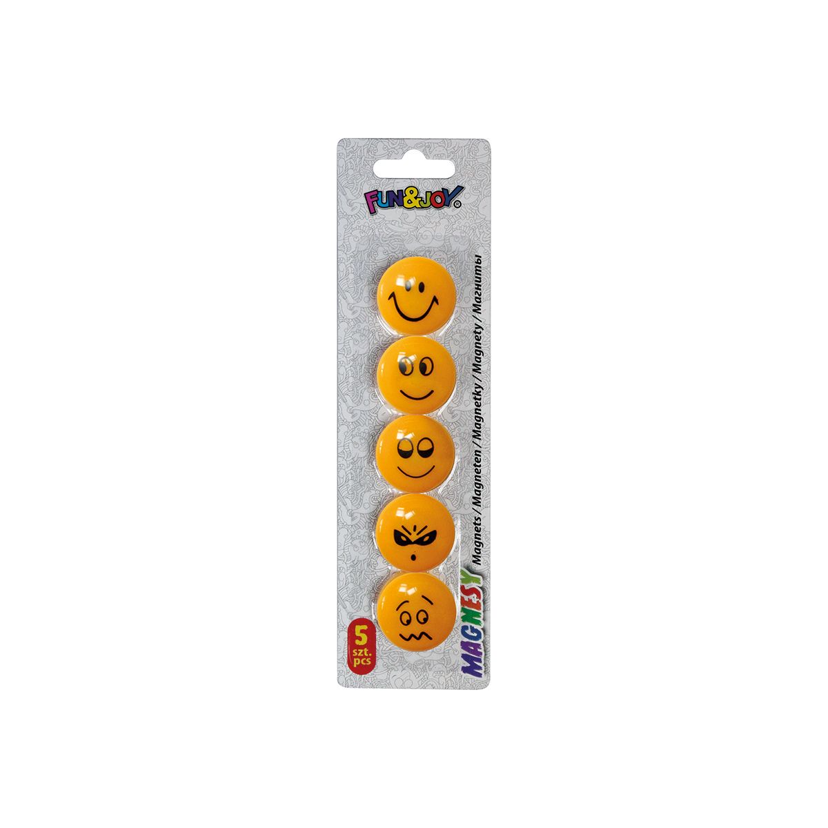 Magnes Smiley okrągły pomarańczowy śr. 29mm Fun&Joy 5 sztuk