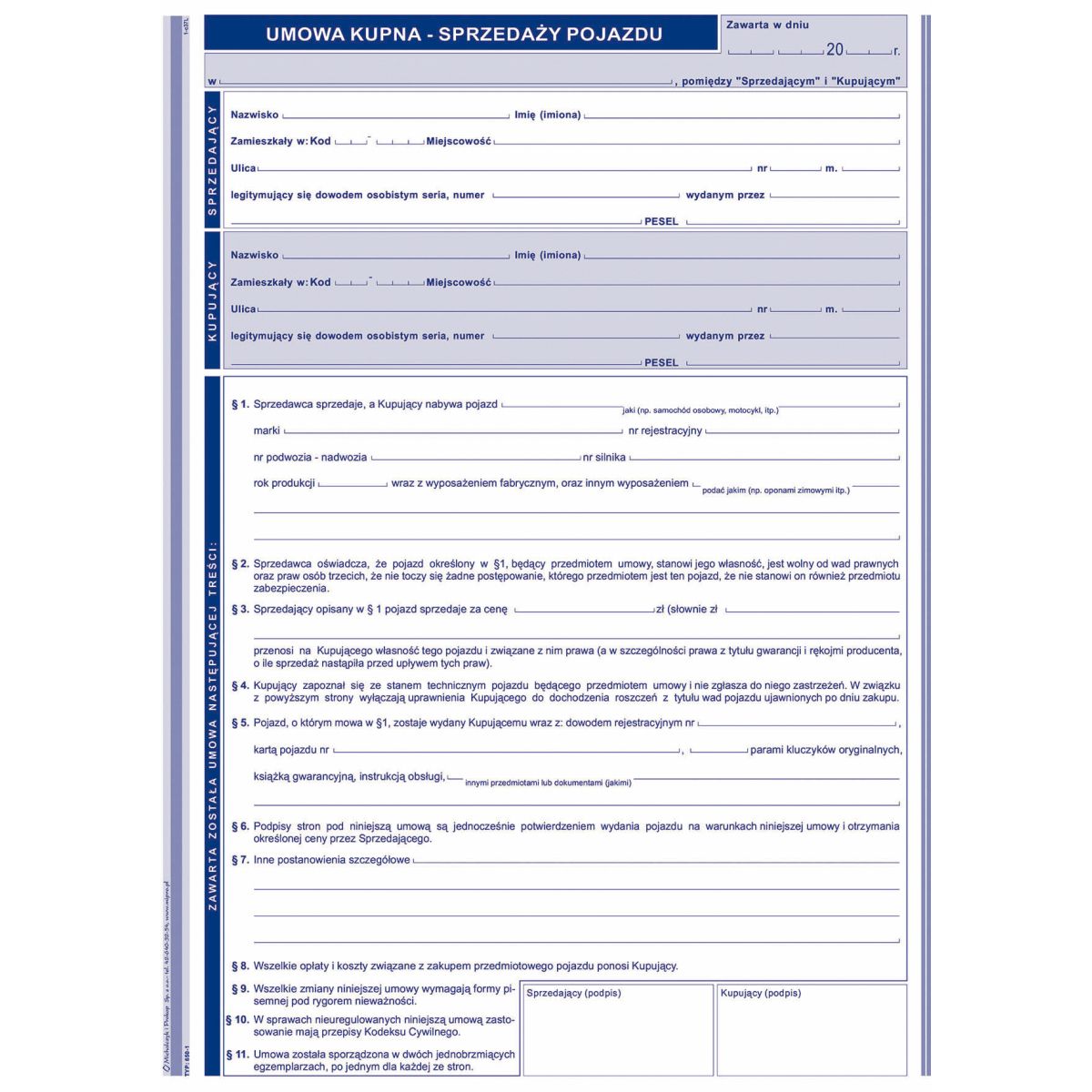 Druk samokopiujący Michalczyk i Prokop Umowa kupna-sprzedaży pojazdu A4 40k. (650-1)