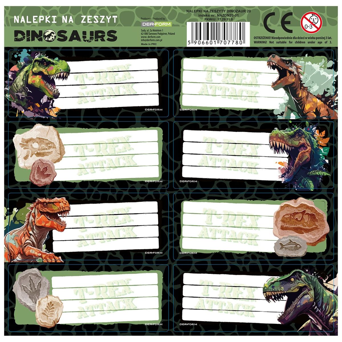 Naklejka na zeszyt Dinozaur Derform (NNZDN20)