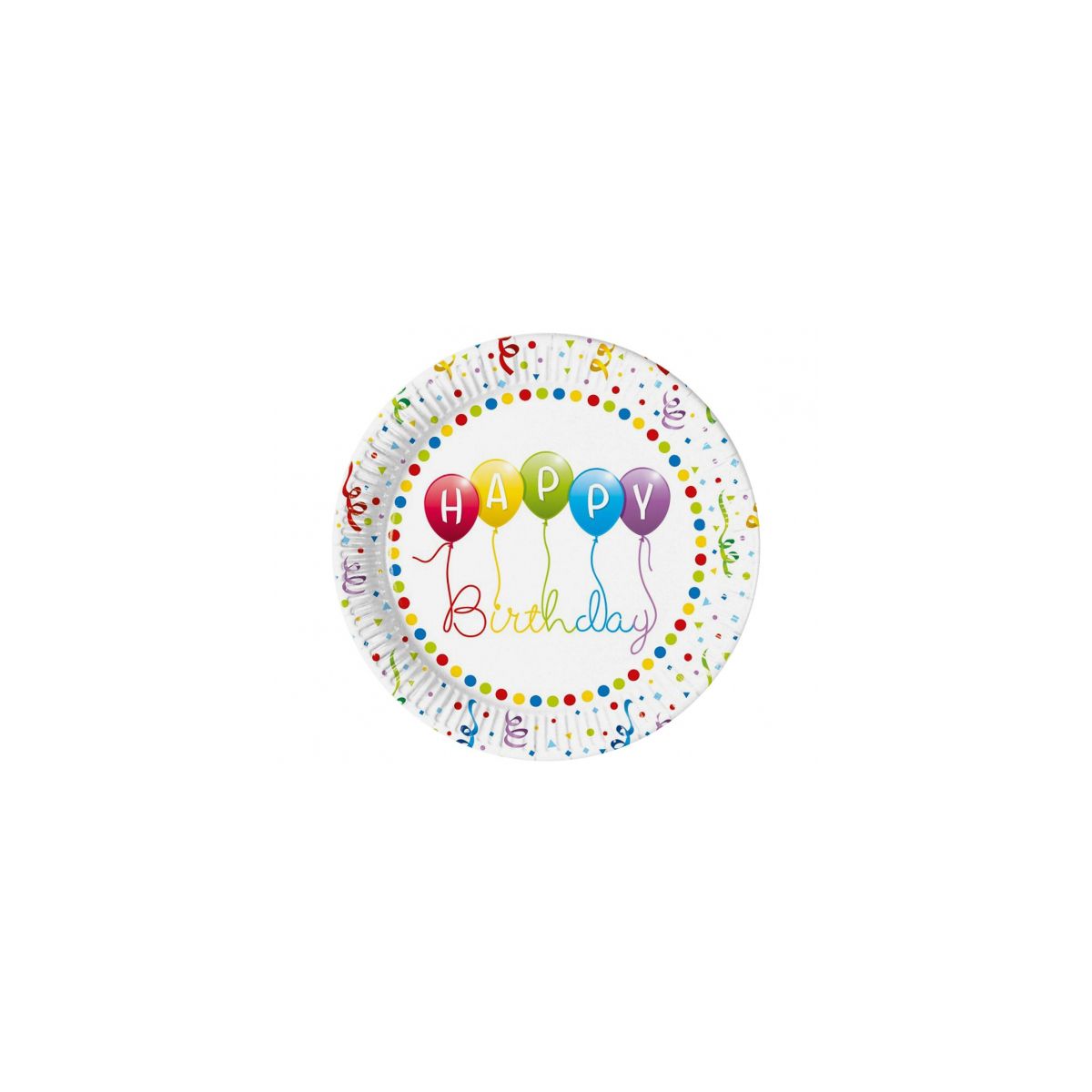 Talerz jednorazowy Godan Happy Birthday Streamers, next generation śr. 230mm 8 szt (93426)