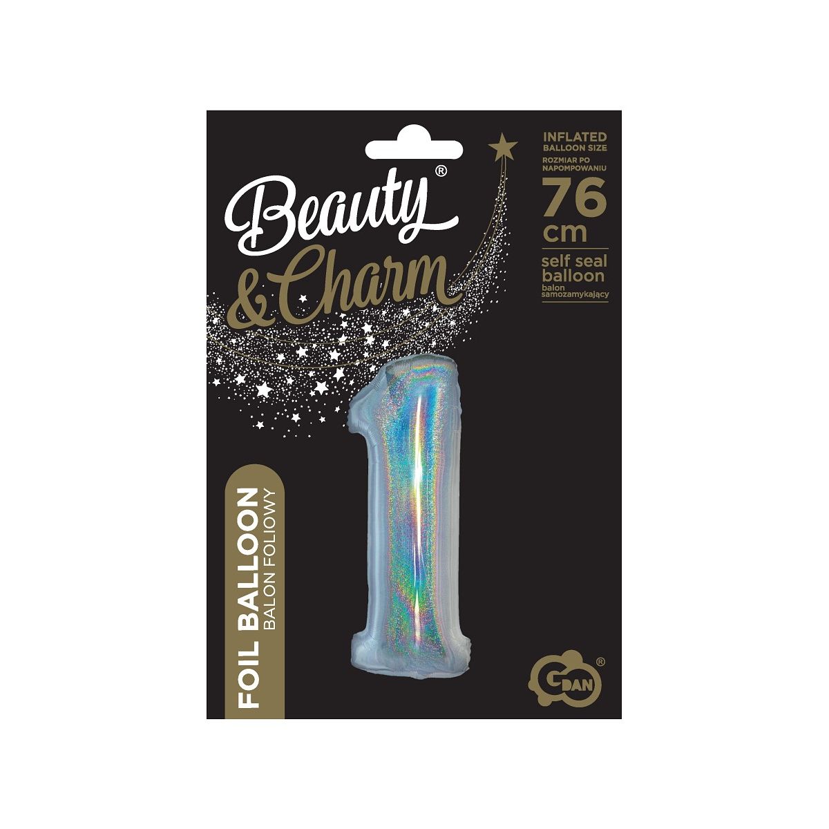 Balon foliowy Godan Beauty&Charm Cyfra 1 holograficzna 76cm (CH-BHS1)