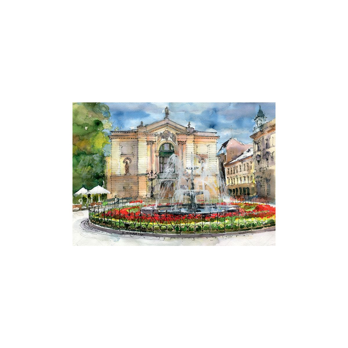 Kalendarz ścienny miasta w awkareli rodzinny 2026 280mm x 400mm Lucrum (WL05)