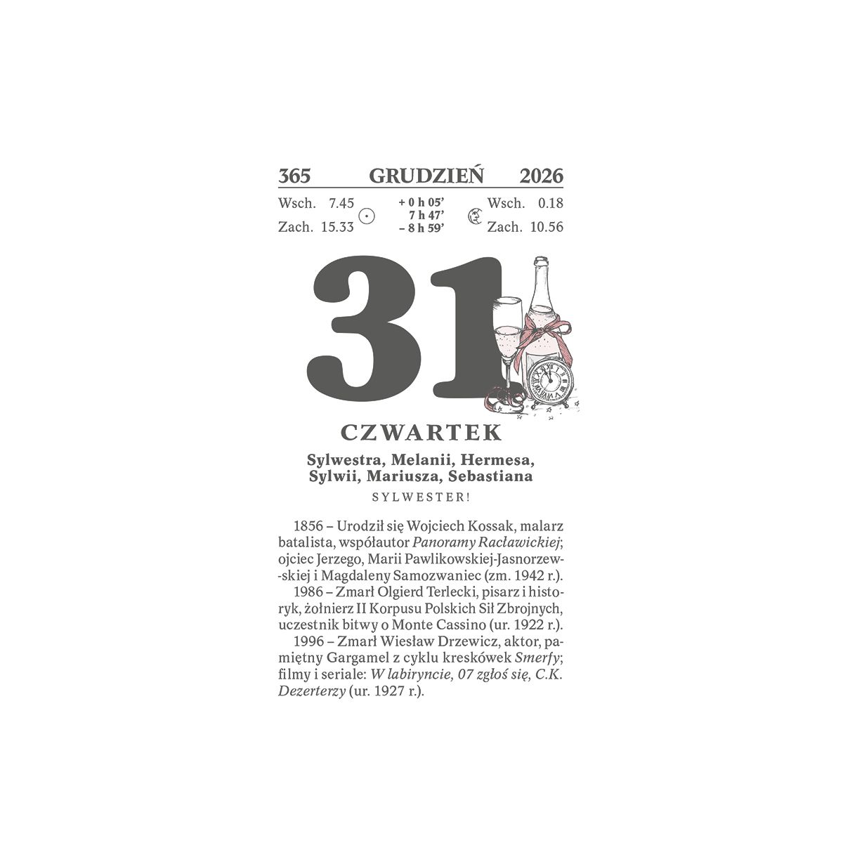 Kalendarz ścienny zdzierak 76mm x 135mm Wydawnictwo Telegraph