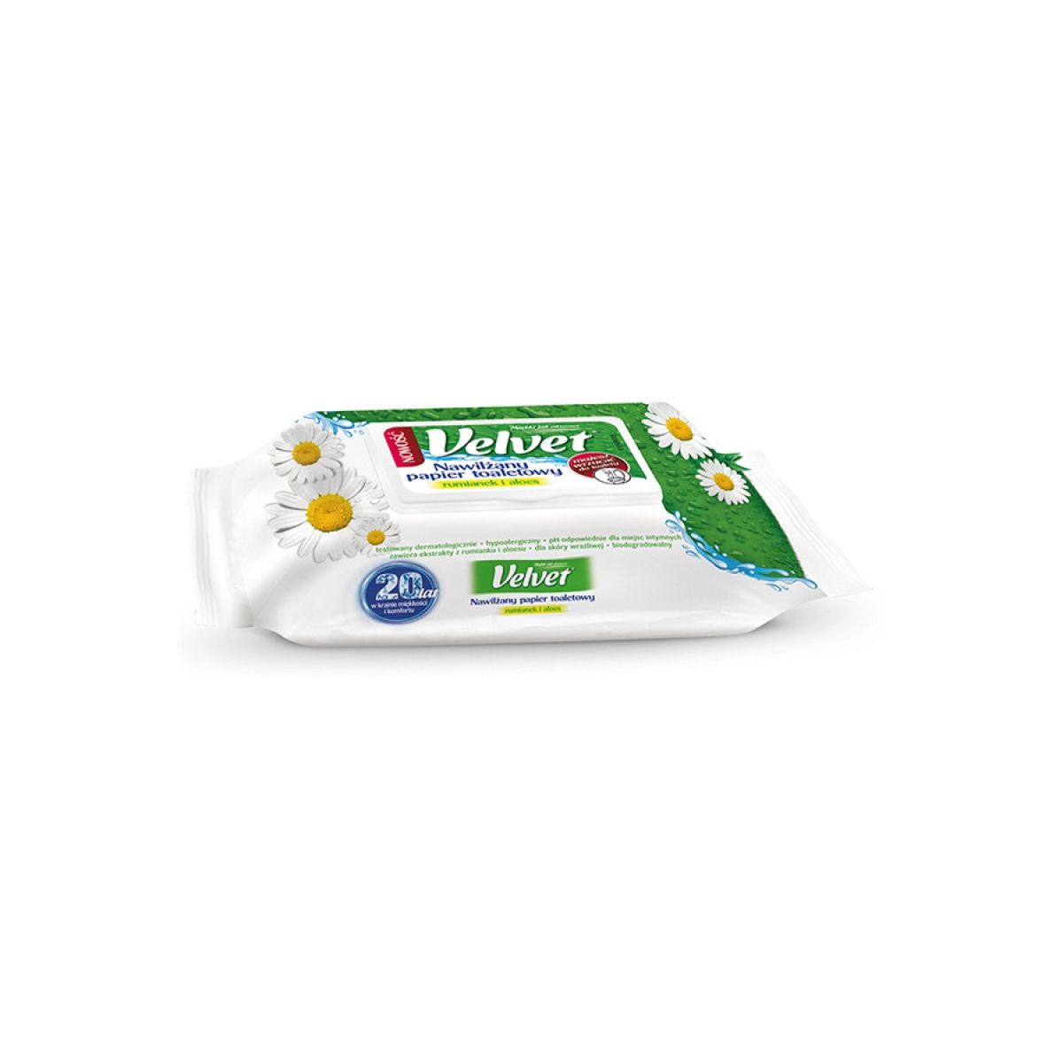 Papier toaletowy nawilżany Camomile&Aloe Vera kolor: biały 48 szt Velvet