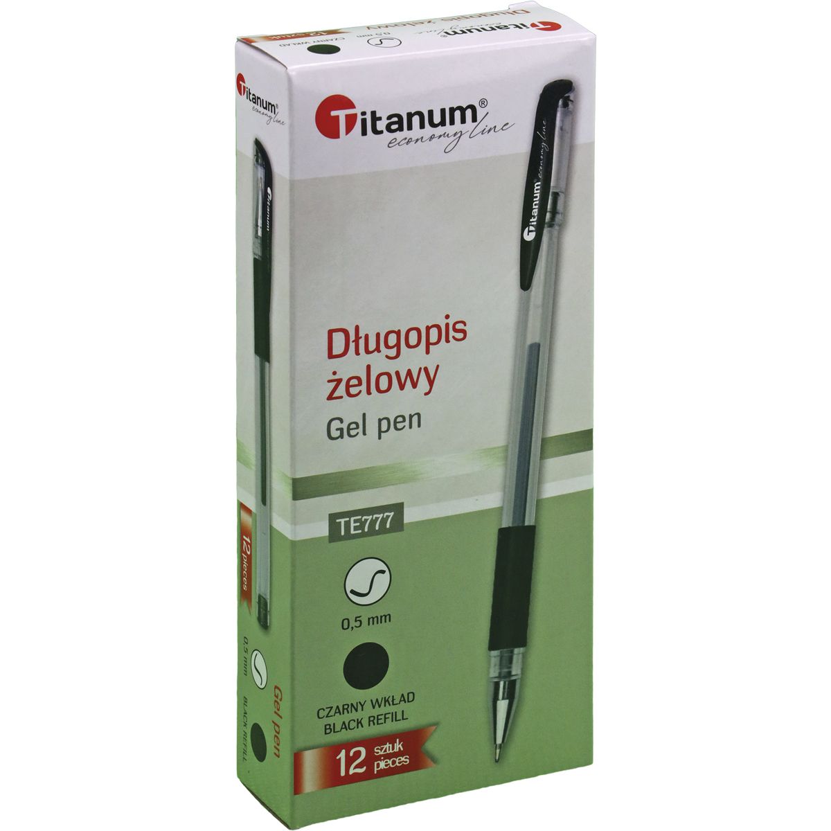 Długopis żelowy Titanum czarny 0,5mm (GPGBLACK ECONOMY)
