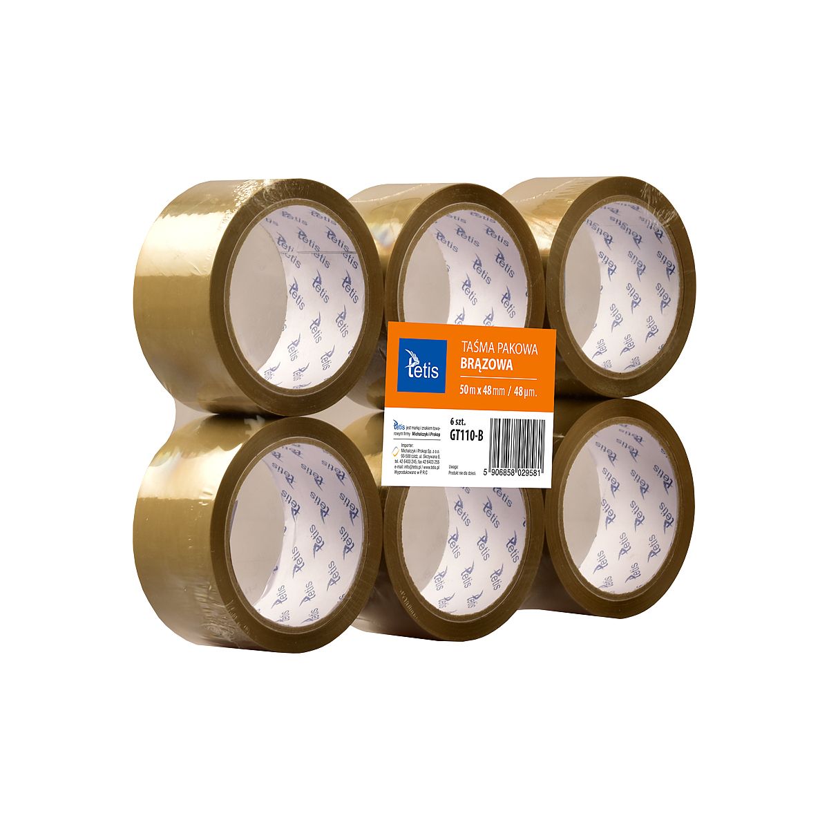 Taśma pakowa 48x50 [mm x m] brązowy Tetis (GT110-B)