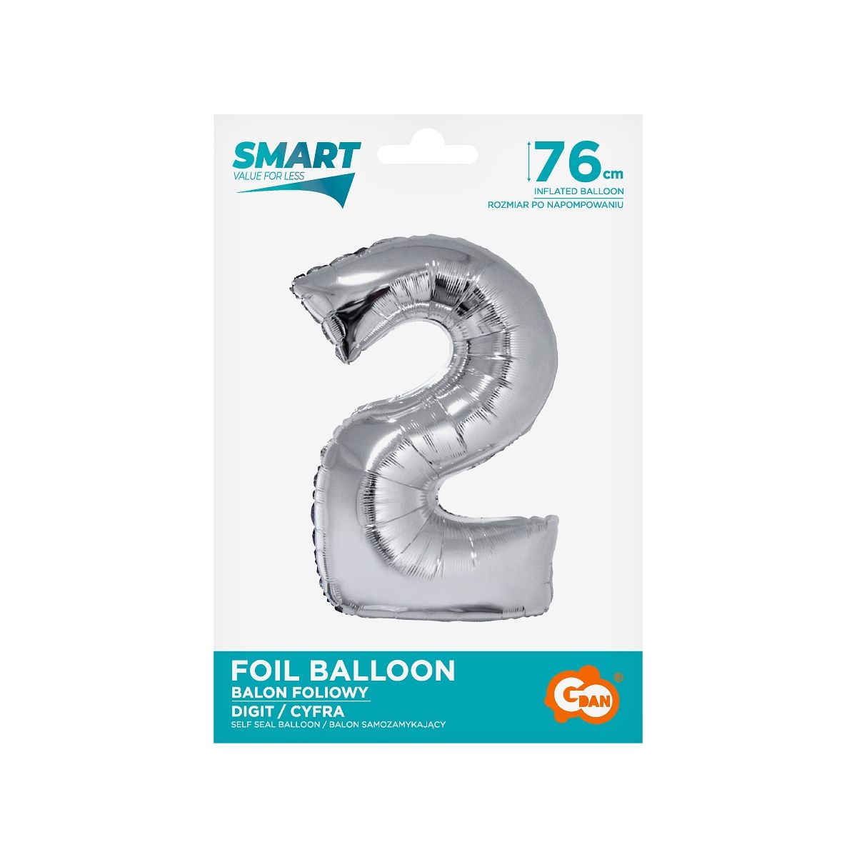 Balon foliowy Godan Smart cyfra 2 srebrna 76cm (CH-SSR2)