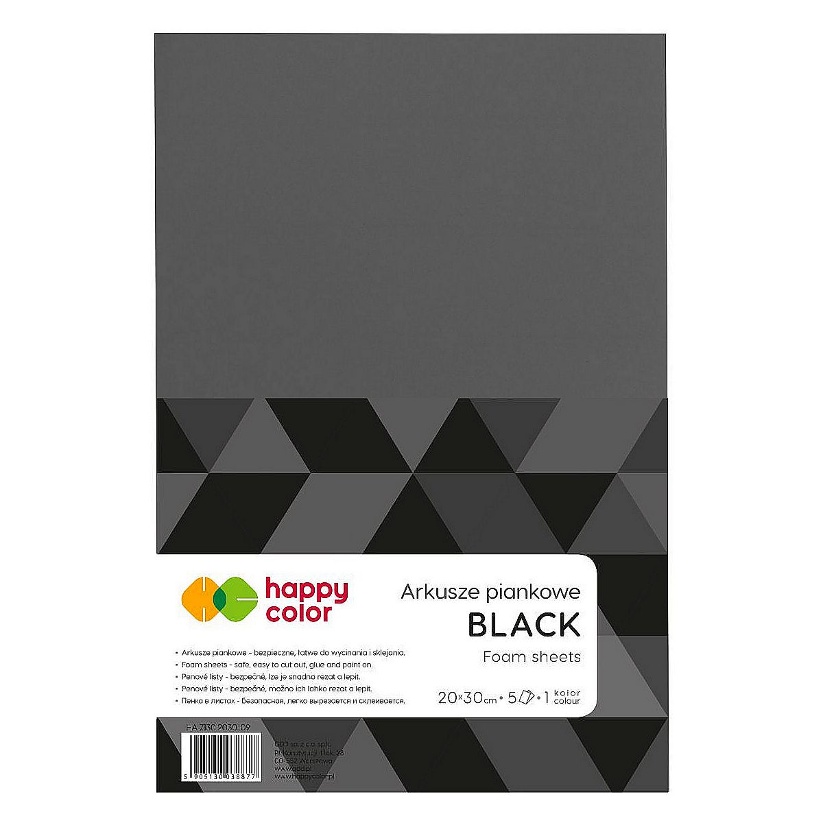 Arkusz piankowy Happy Color kolor: CZARNY 5 ark. [mm:] 210x297 (HA 7130 2030-09)