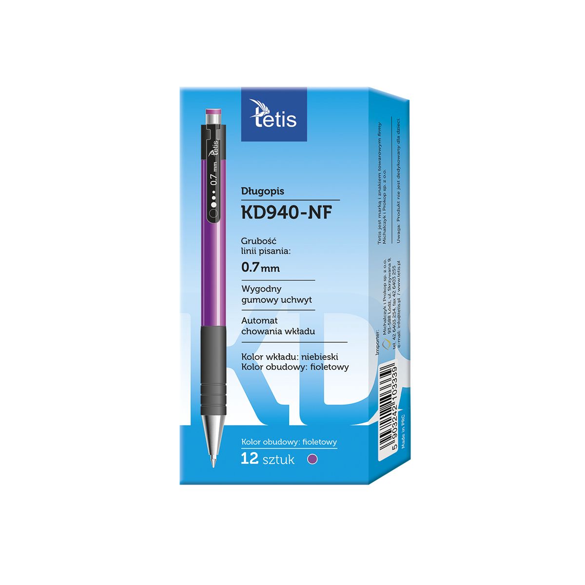 Długopis fiolet 59032421033339 niebieski 0,7mm Tetis (KD940-NF)