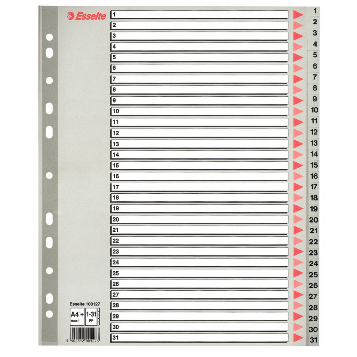 Przekładka numeryczna Esselte A4 szara 31k 1-31 (100127)