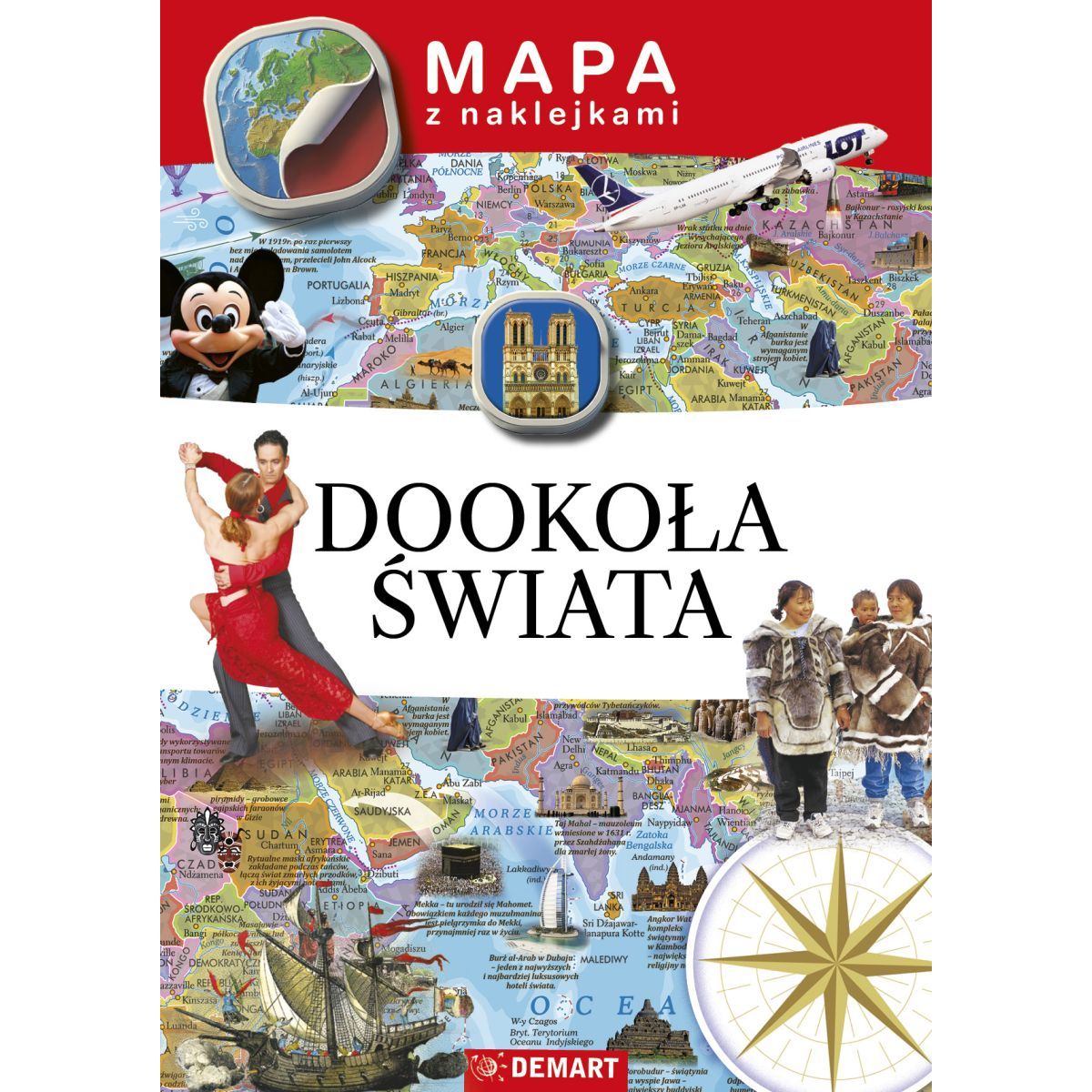 Książeczka edukacyjna Demart Mapy z naklejkami. Dookoła świata