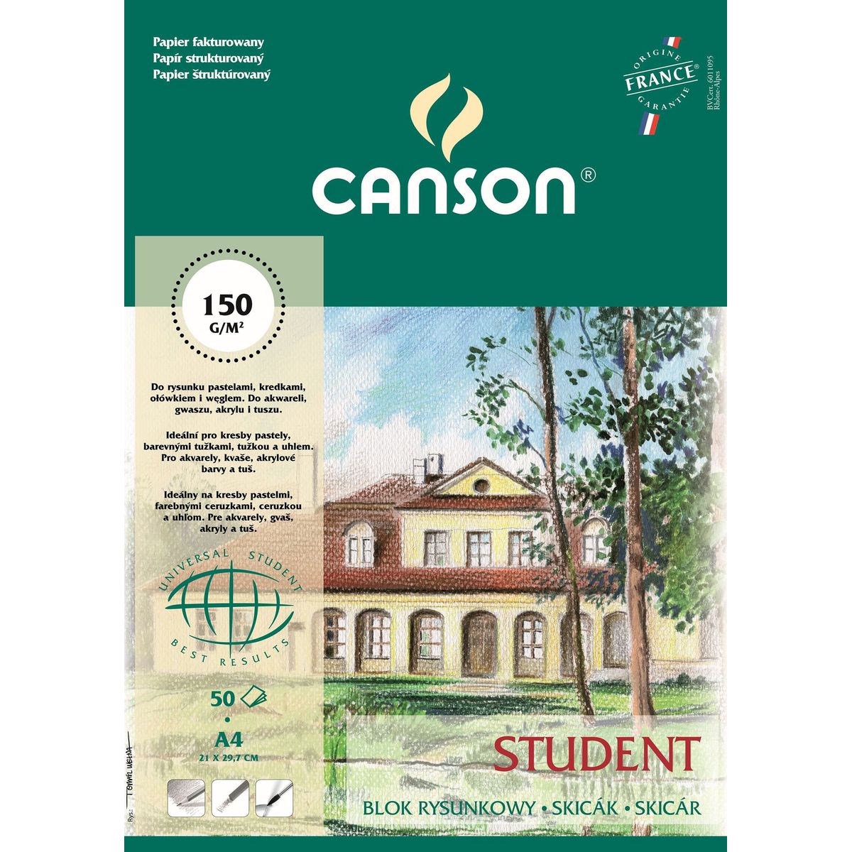 Blok rysunkowy Canson Student A4 biały 150g 50k (400084732)
