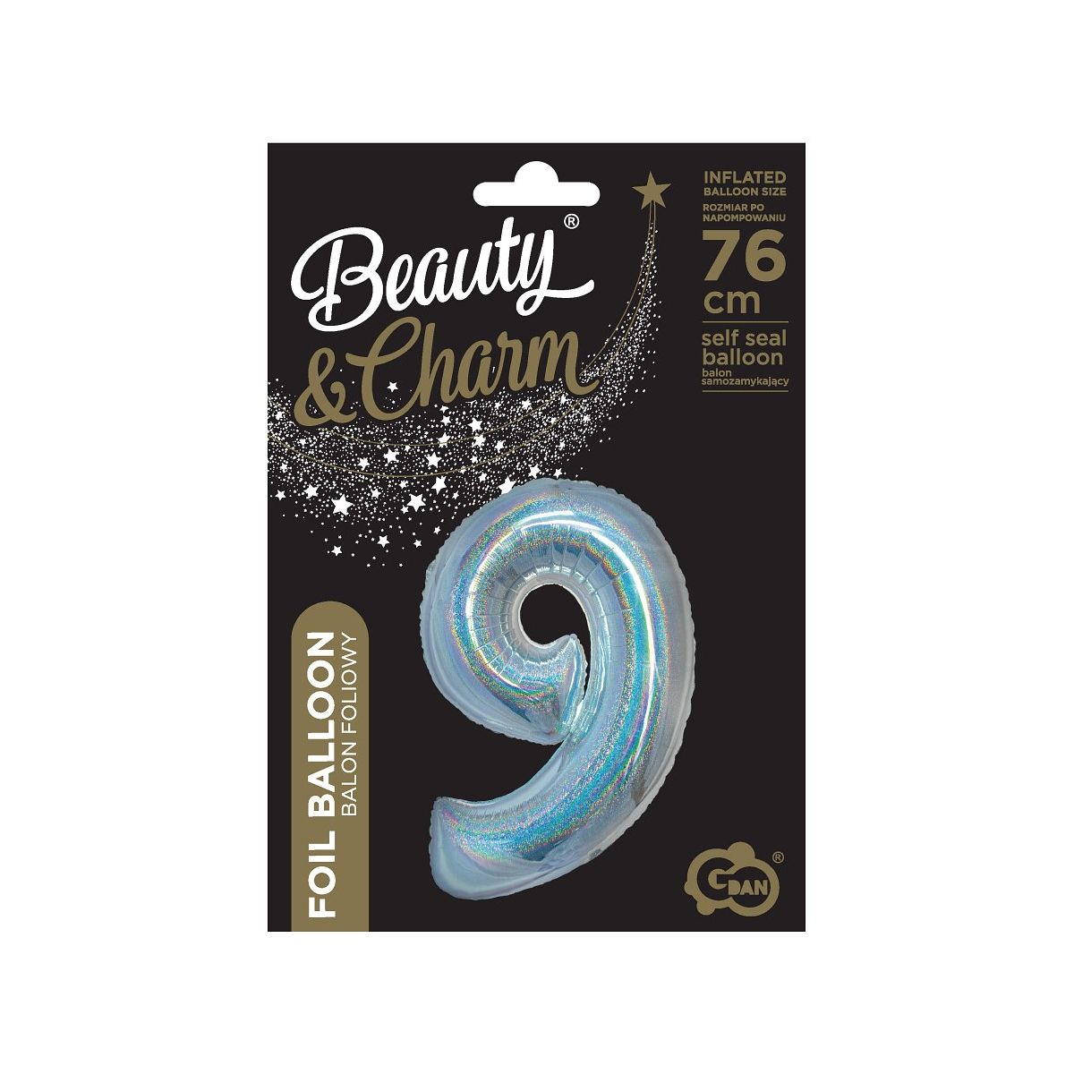 Balon foliowy Godan Beauty&Charm Cyfra 9 holograficzna 76cm (CH-BHS9)