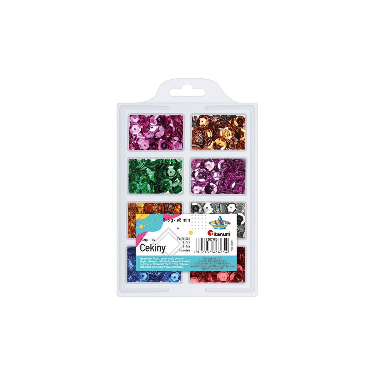 Zestaw cekinów Titanum Craft-Fun Series okrągłych 8 kolorów x 3g