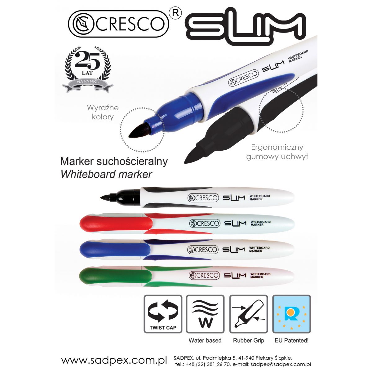 Marker suchościeralny Cresco Slim 4 kolory 1,0-2,0mm okrągła końcówka (270040)