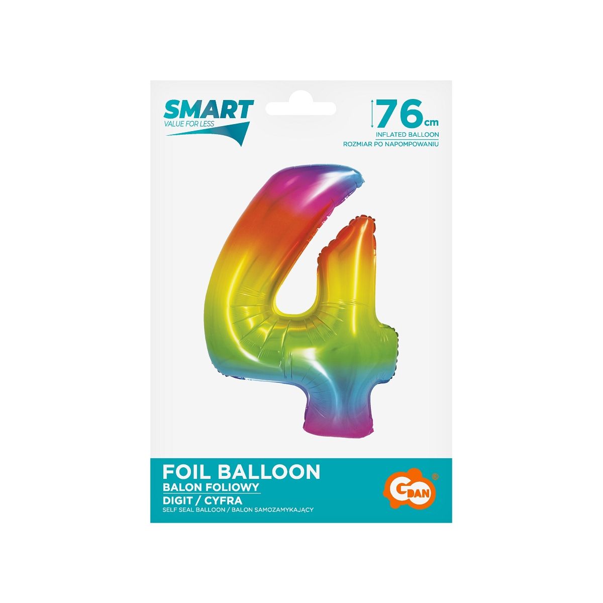 Balon foliowy Godan Smart cyfra 4 tęcza 76cm (CH-STC4)