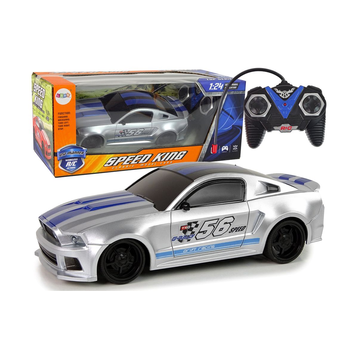 Samochód Lean Sportowe Szybkie Auto Zdalnie Sterowane R/C Srebrne 1:24 Speed King (12709)