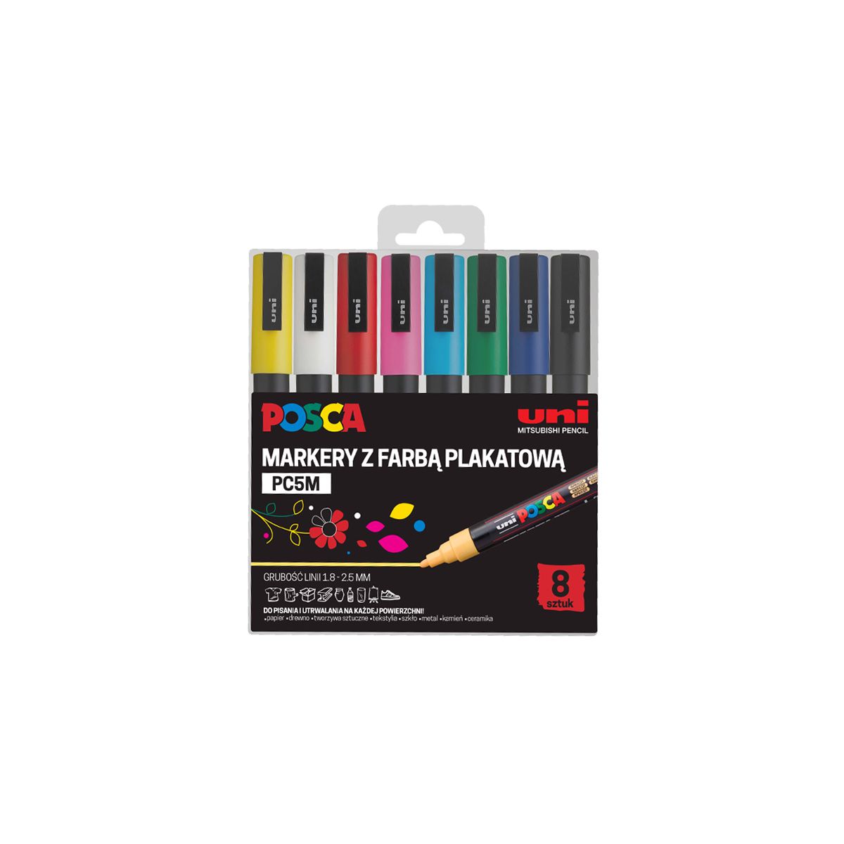 Marker specjalistyczny 8 sztuk 5906340928347 (różne) 1,8-2,5mm okrągła/ścięta końcówka Posca (194513)