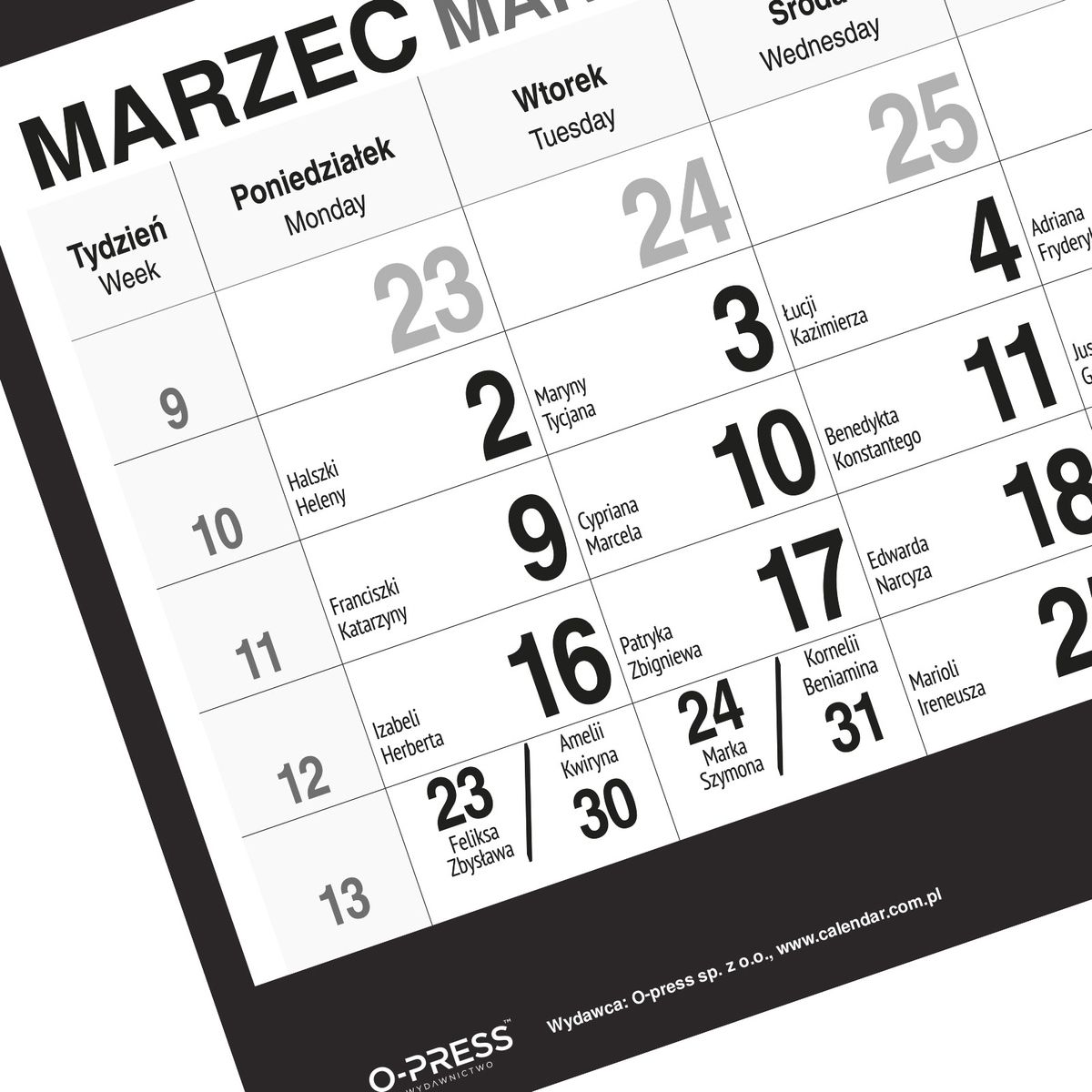 Kalendarz ścienny BUKIET 310mm x 790mm Press