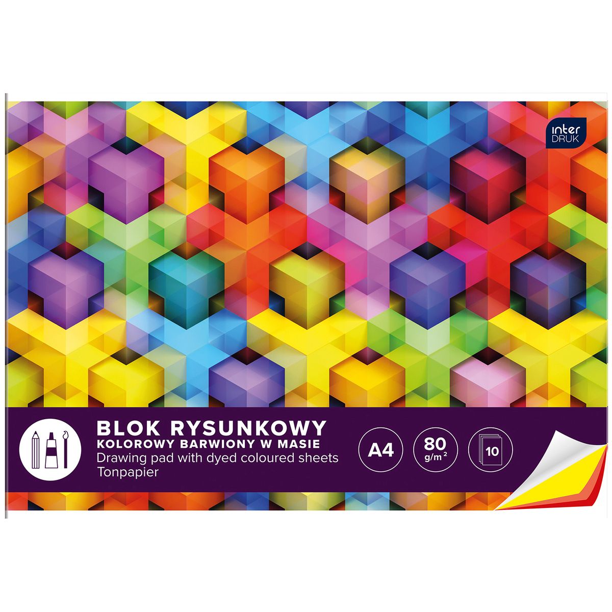 Blok rysunkowy Interdruk A4 kolorowy 80g 10k (BLRK10B)