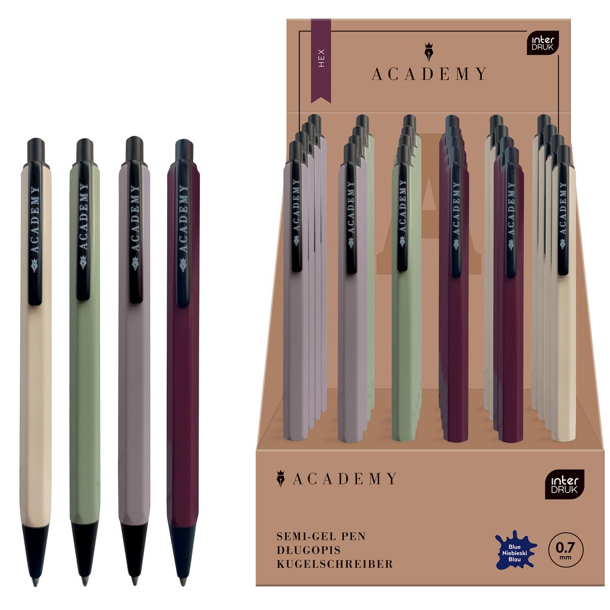 Długopis wymazywalny Interdruk Academy HEX gripem niebieski 0,7mm (żelowy)
