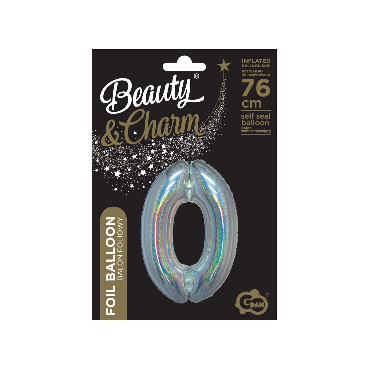 Balon foliowy Godan Beauty&Charm Cyfra 0 holograficzna 76cm (CH-BHS0)