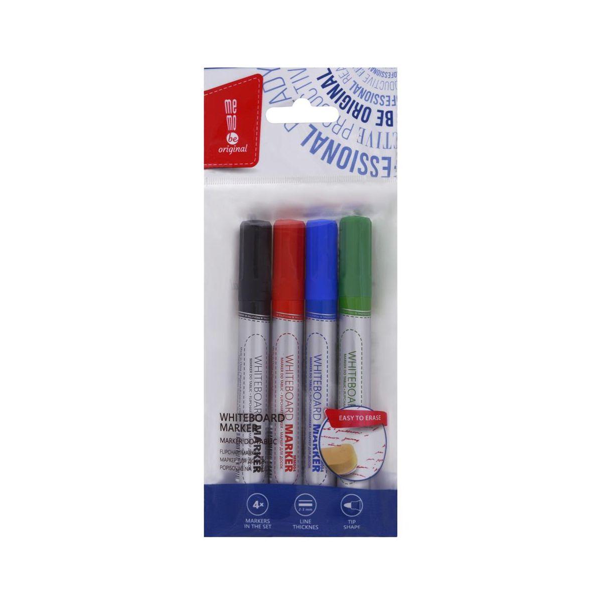 Marker suchościeralny czarny, czerwony, niebieski, zielony mix 2,3mm okrągła końcówka Memobe