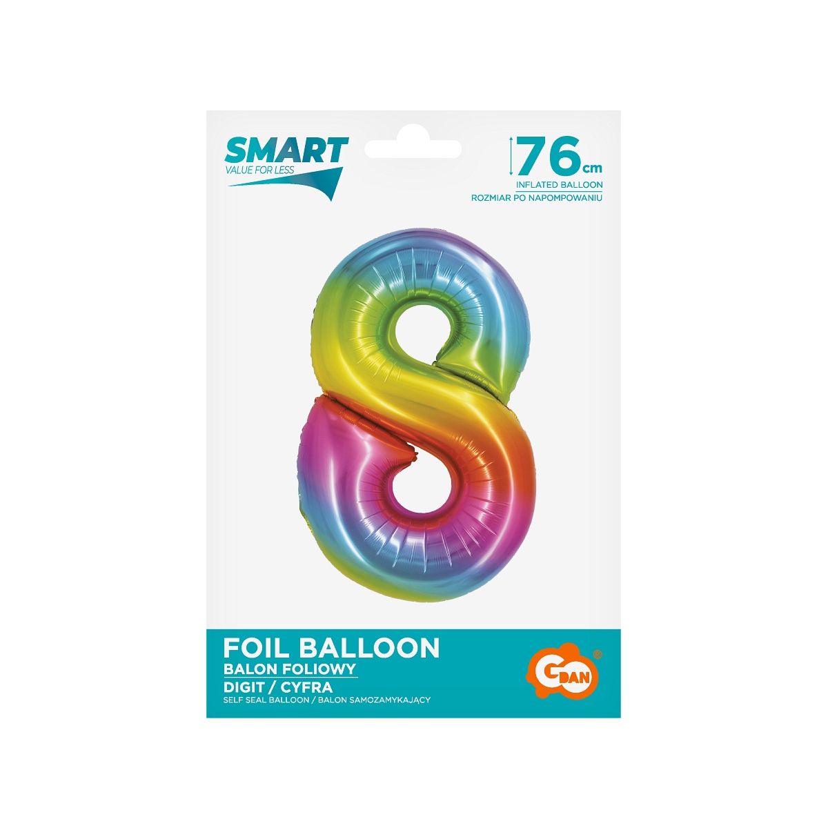 Balon foliowy Godan Smart cyfra 8 tęcza 76cm (CH-STC8)