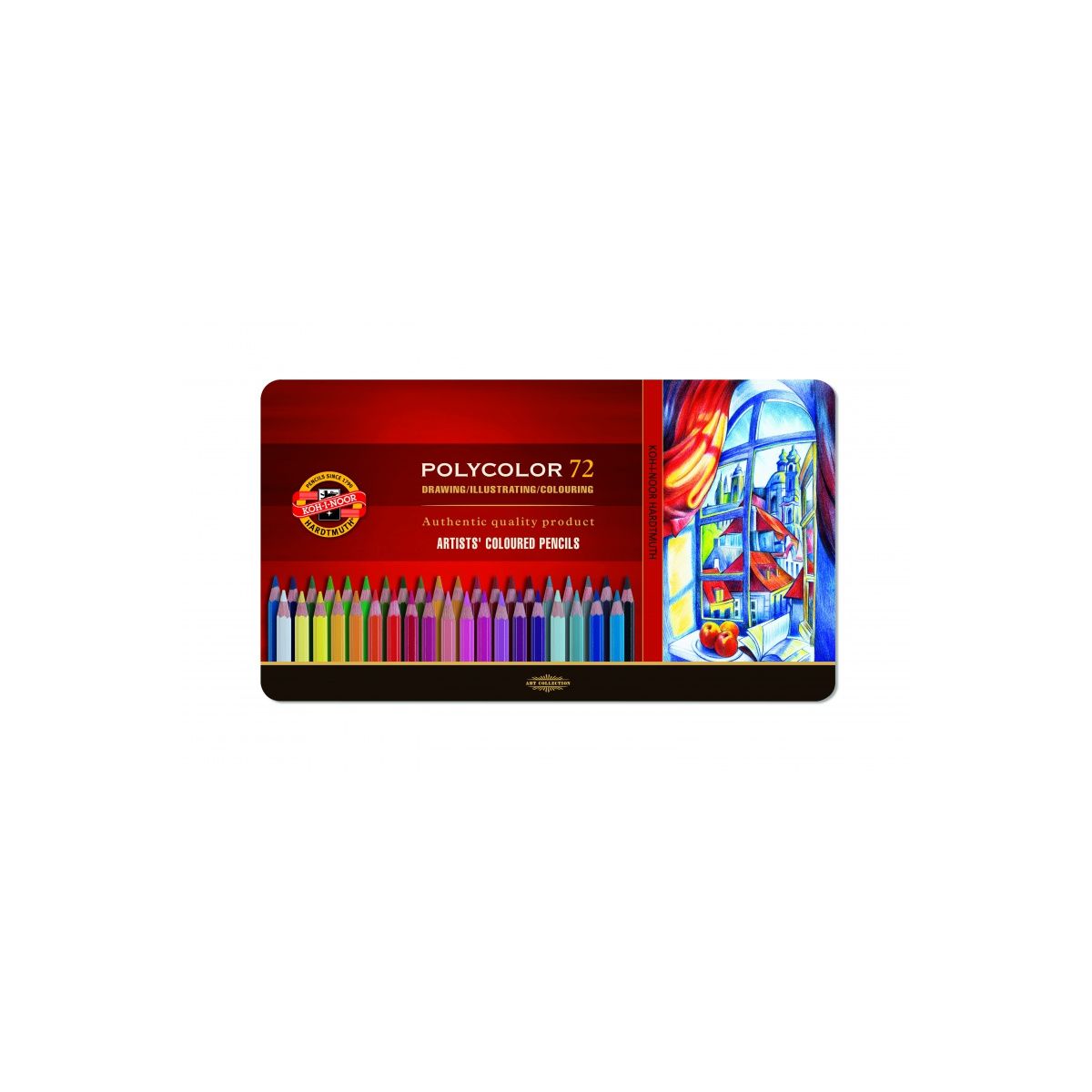 Kredki ołówkowe profesjonalne Koh-I-Noor Polycolor 72 kolory w metalowym pudełku (3827)