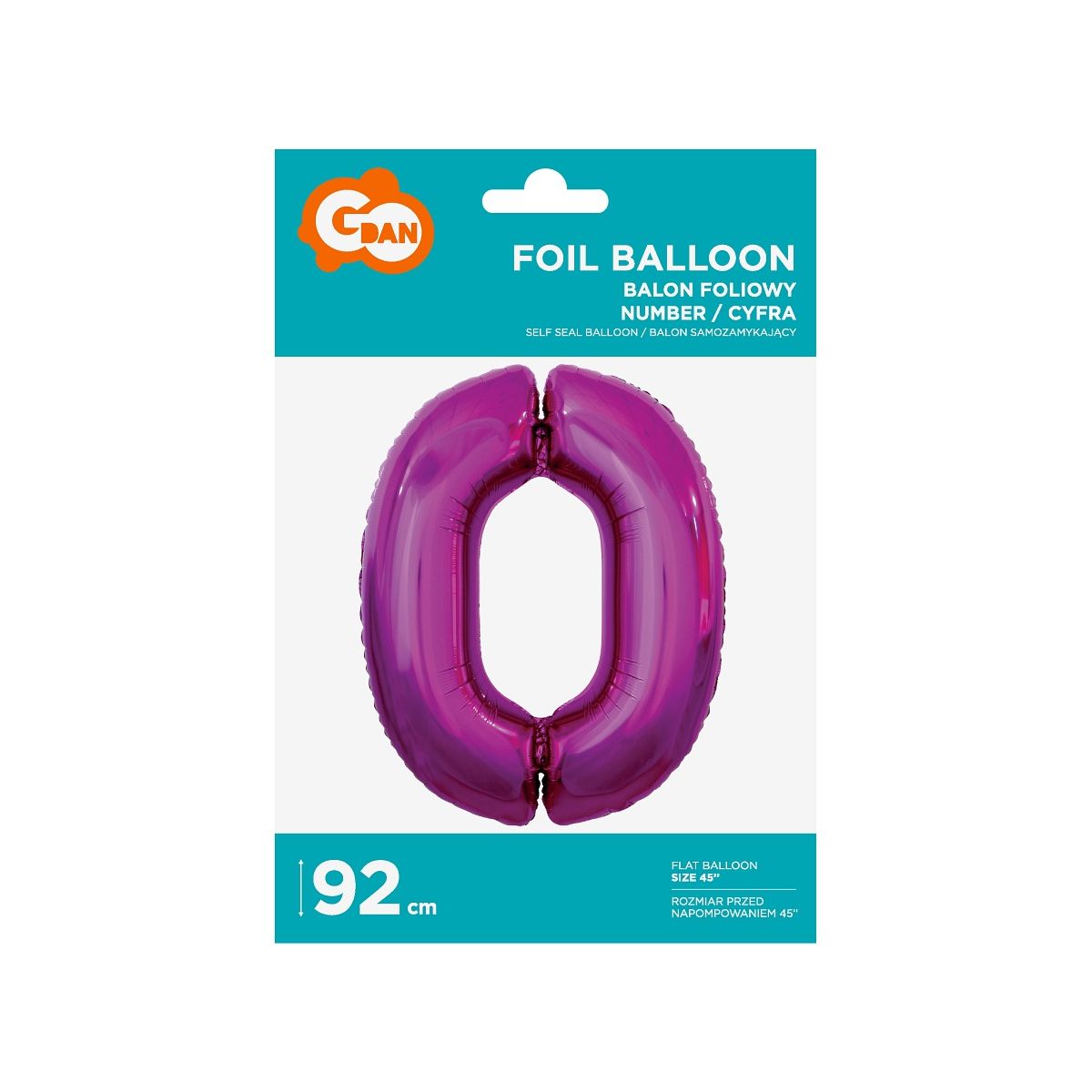 Balon foliowy Godan cyfra 0 różowa 85 cm 45cal (FG-C85r0)