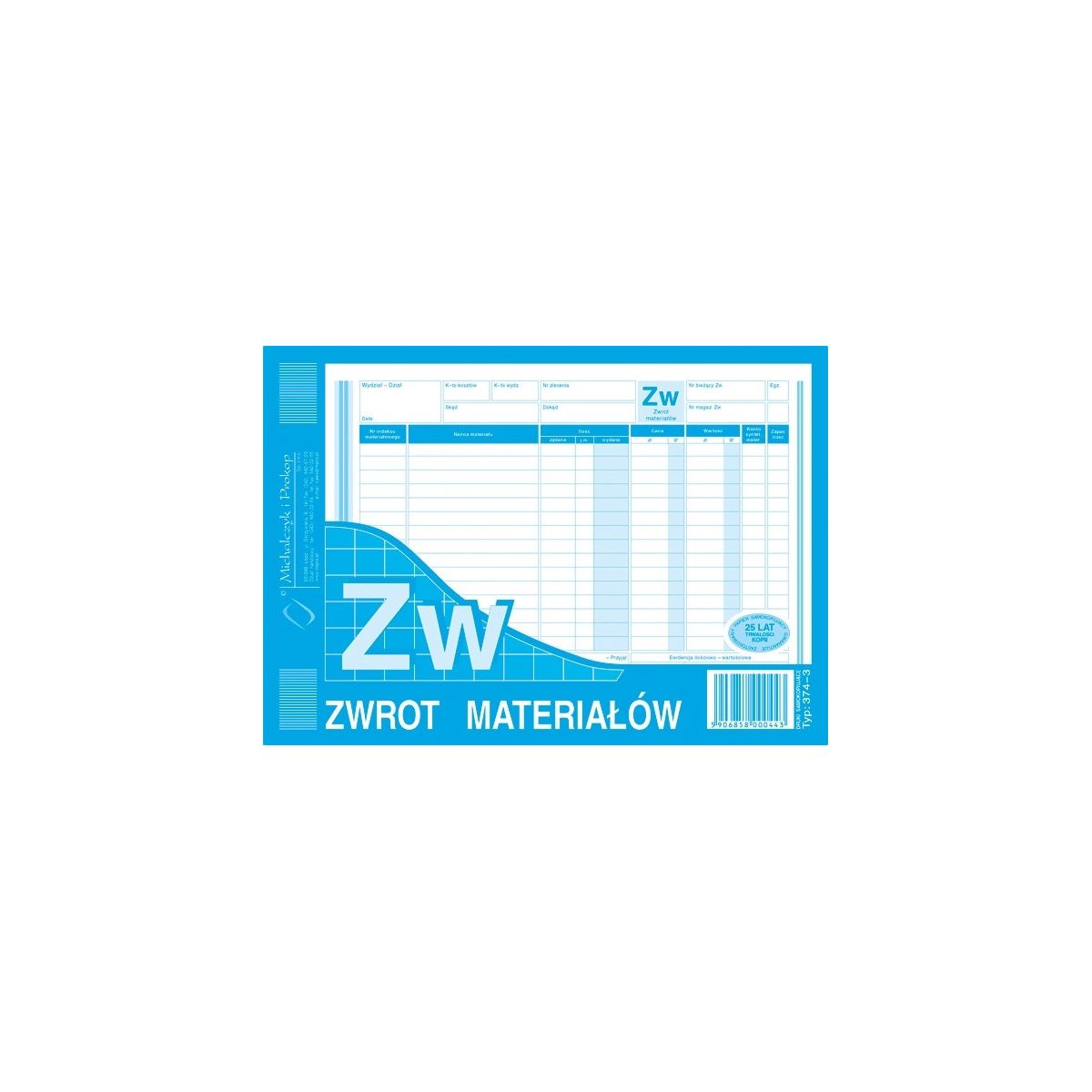 Druk samokopiujący Michalczyk i Prokop ZW zwrot materiałów A5 80k. (374-3)